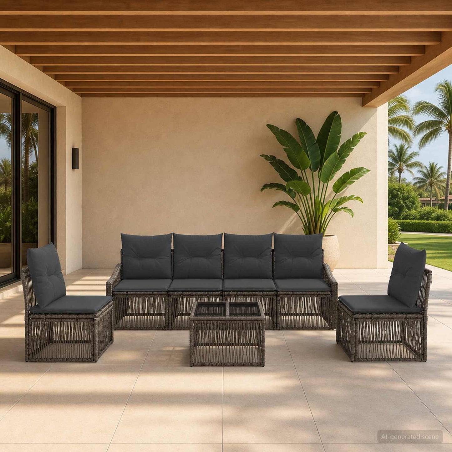 Set Divano da Giardino 7 pcs Grigio polyrattan | homemem39