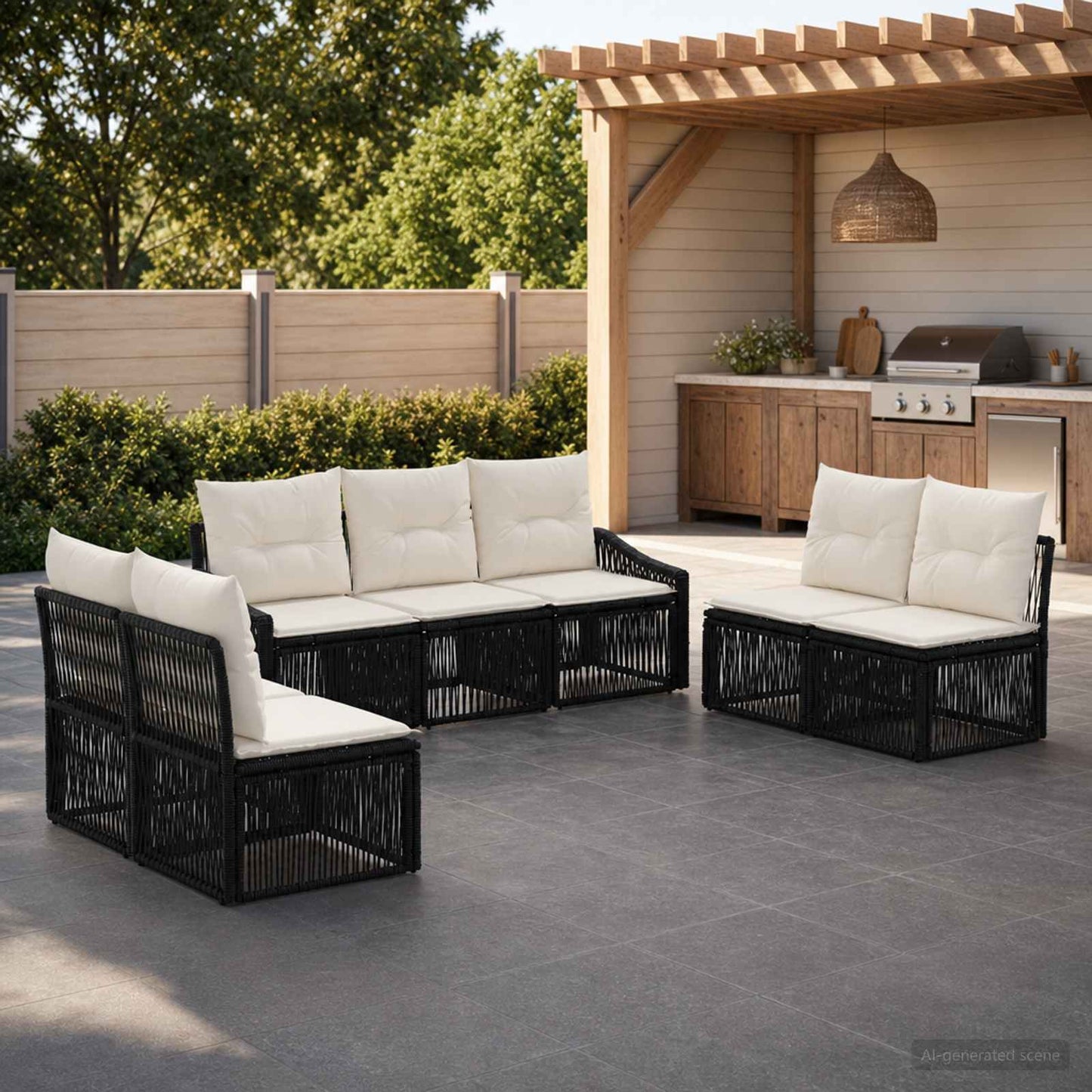 Set Divano da Giardino 7 pcs Nero polyrattan | homemem39