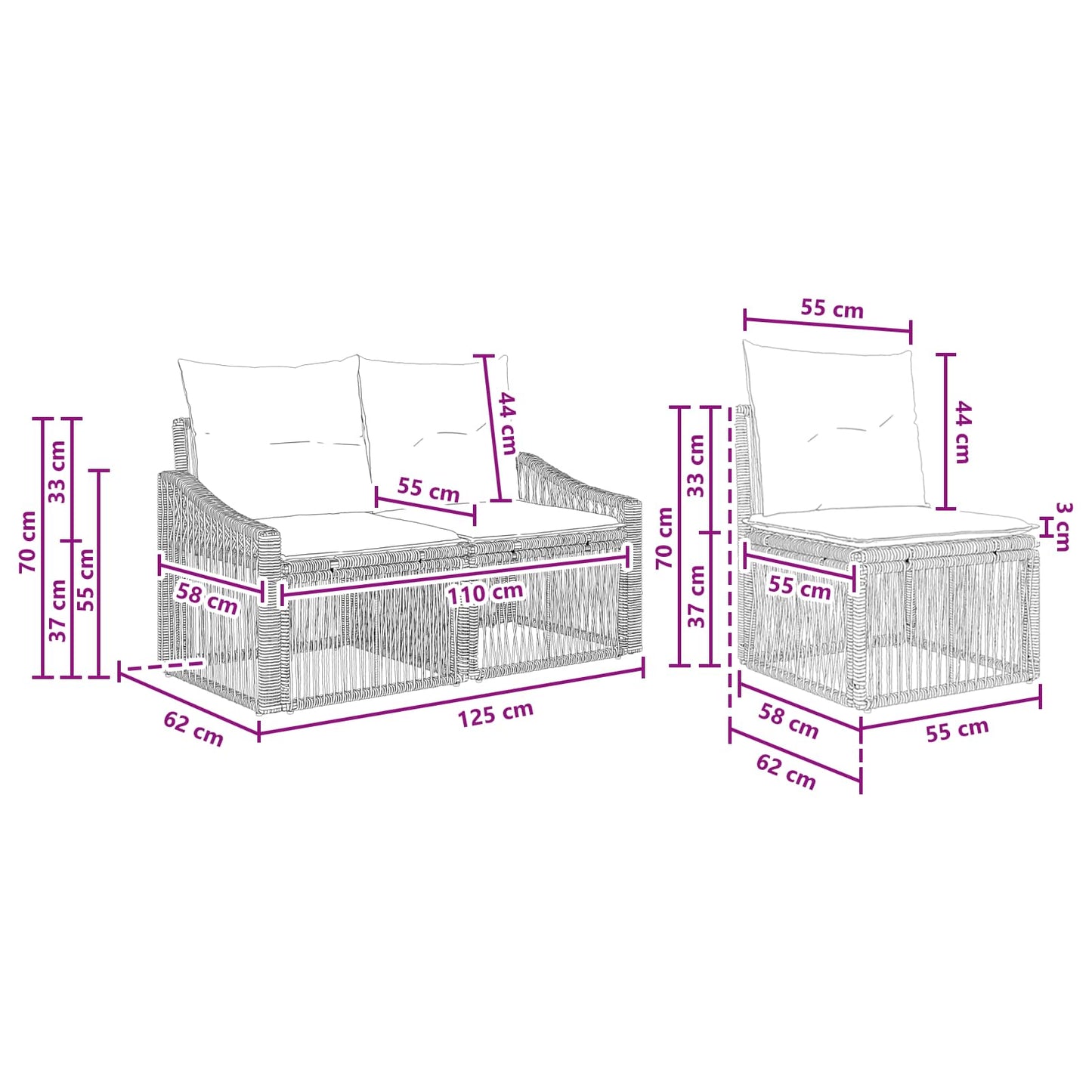 Set Divano da Giardino 7 pcs Nero polyrattan | homemem39