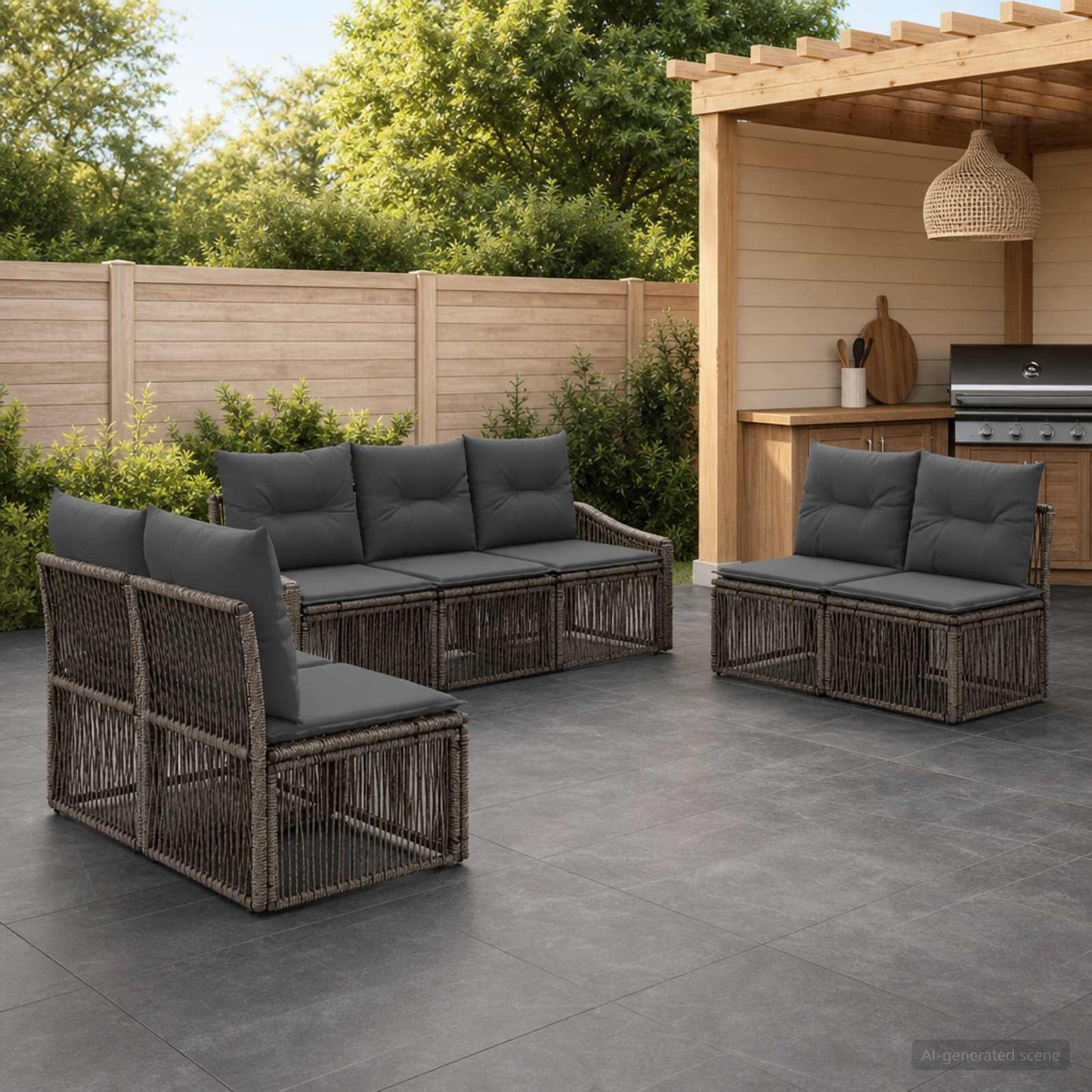 Set Divano da Giardino 7 pcs Grigio polyrattan | homemem39
