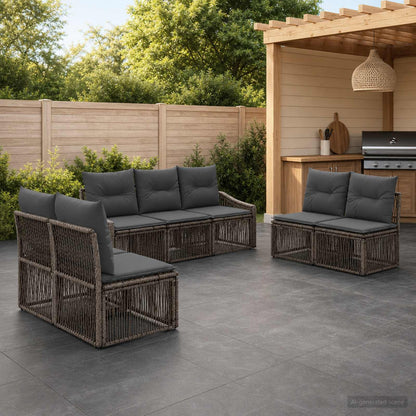 Set Divano da Giardino 7 pcs Grigio polyrattan | homemem39
