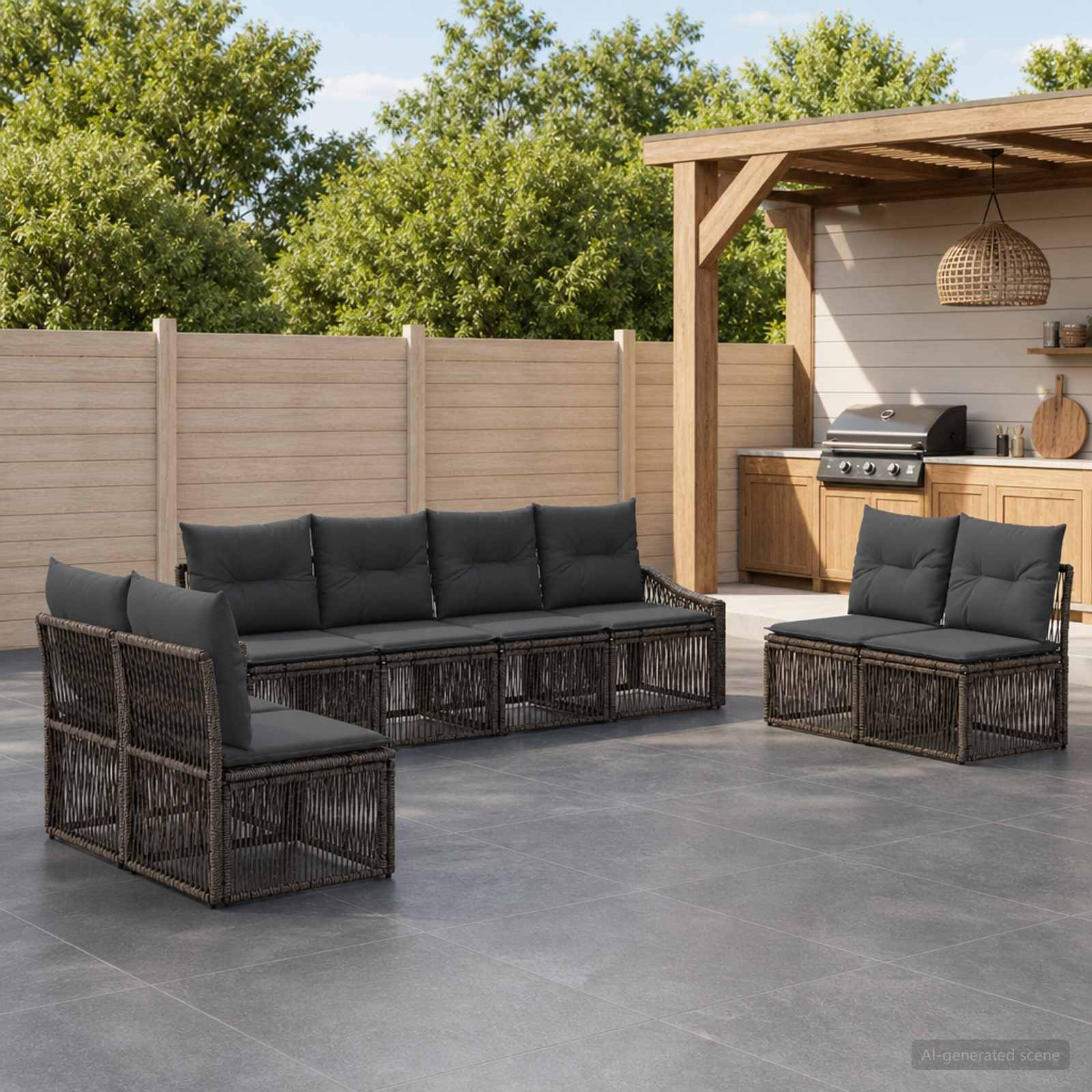 Set Divano da Giardino 8 pcs Grigio polyrattan | homemem39