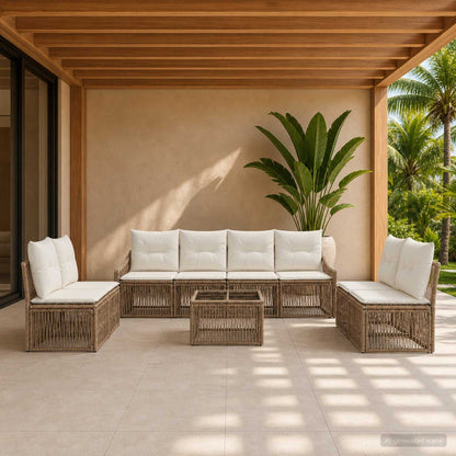 Set Divano da Giardino 9 pcs Beige polyrattan | homemem39