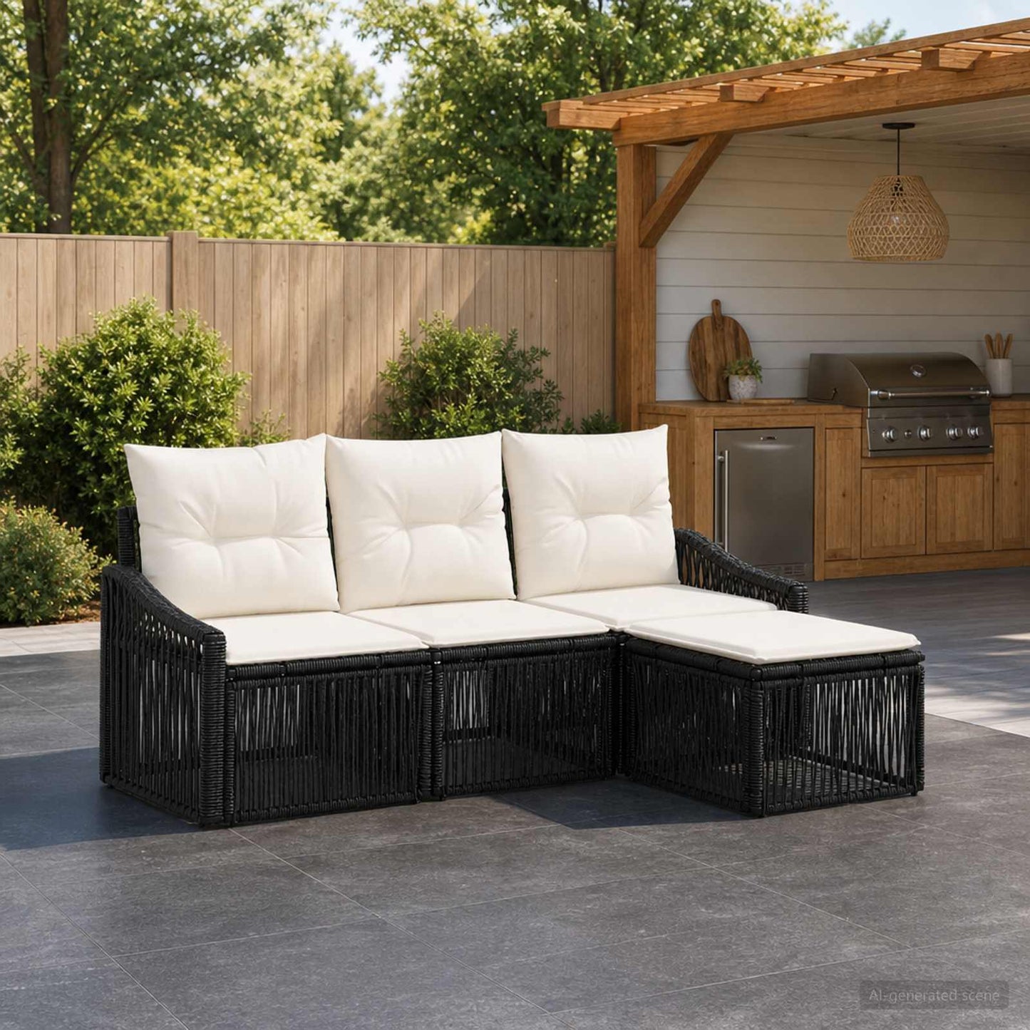 Set Divano da Giardino 4 pcs Nero polyrattan | homemem39