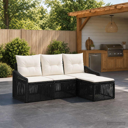 Set Divano da Giardino 4 pcs Nero polyrattan | homemem39