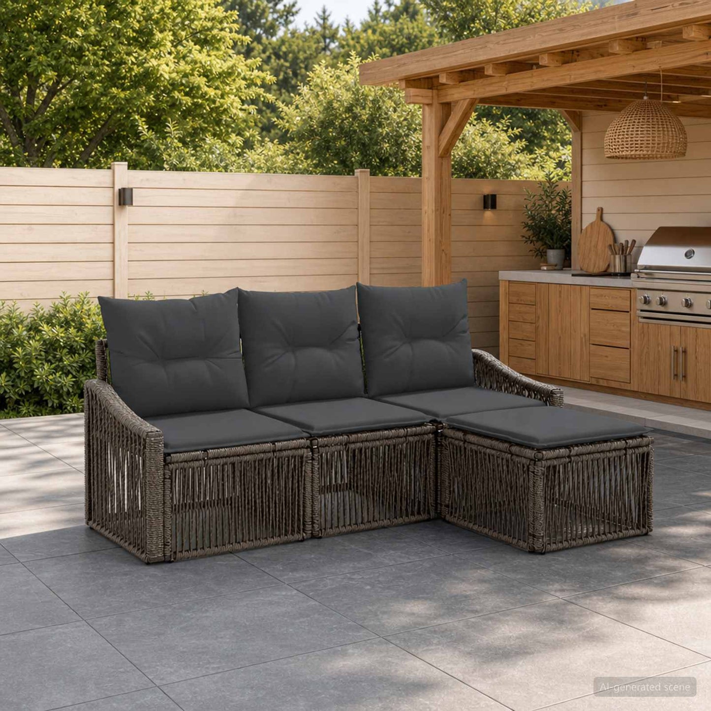Set Divano da Giardino 4 pcs Grigio polyrattan | homemem39