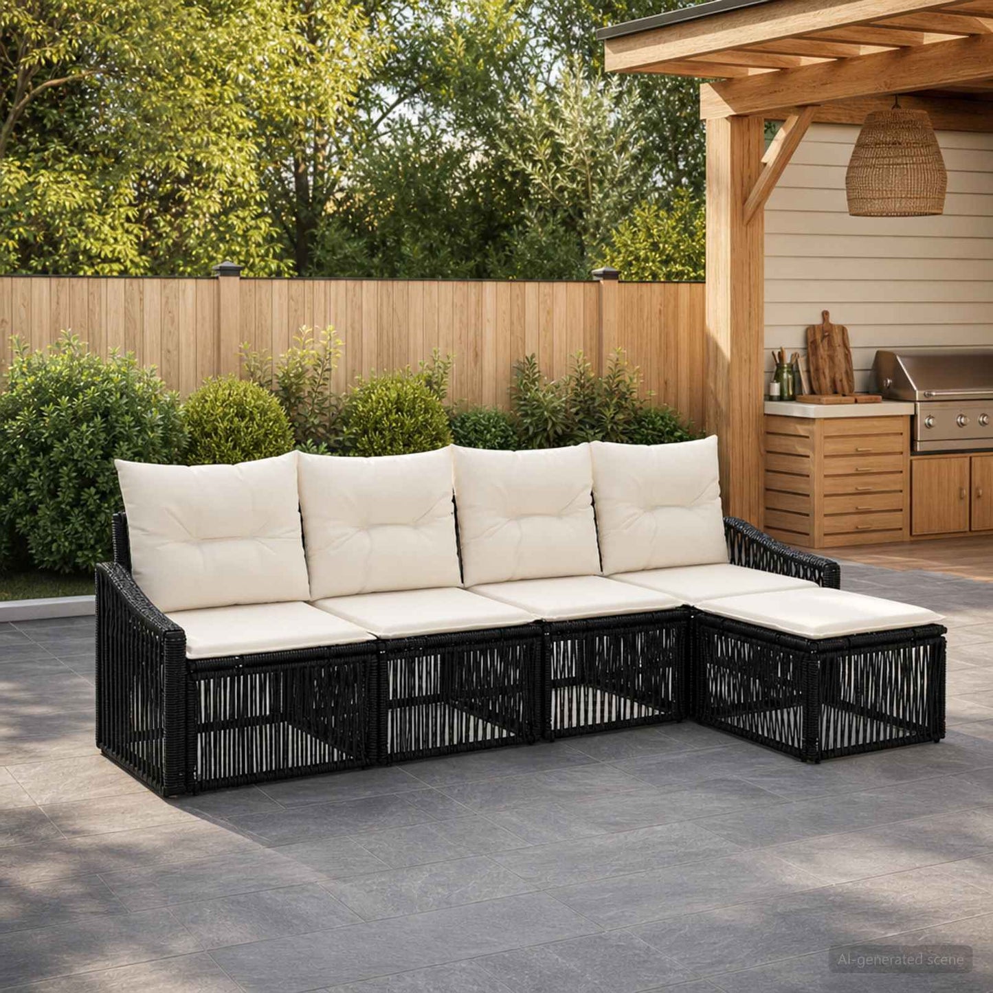 Set Divano da Giardino 5 pcs Nero polyrattan | homemem39