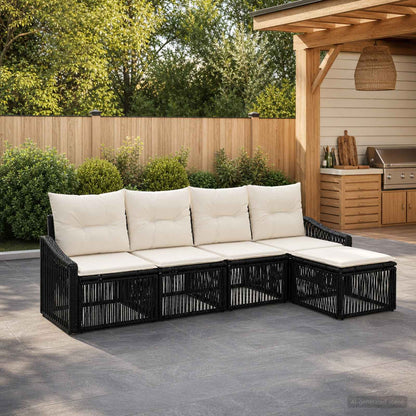Set Divano da Giardino 5 pcs Nero polyrattan | homemem39