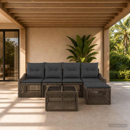 Set Divano da Giardino 6 pcs Grigio polyrattan | homemem39