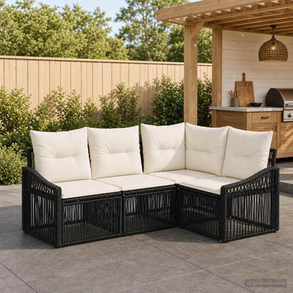 Set Divano da Giardino 4 pcs Nero polyrattan | homemem39