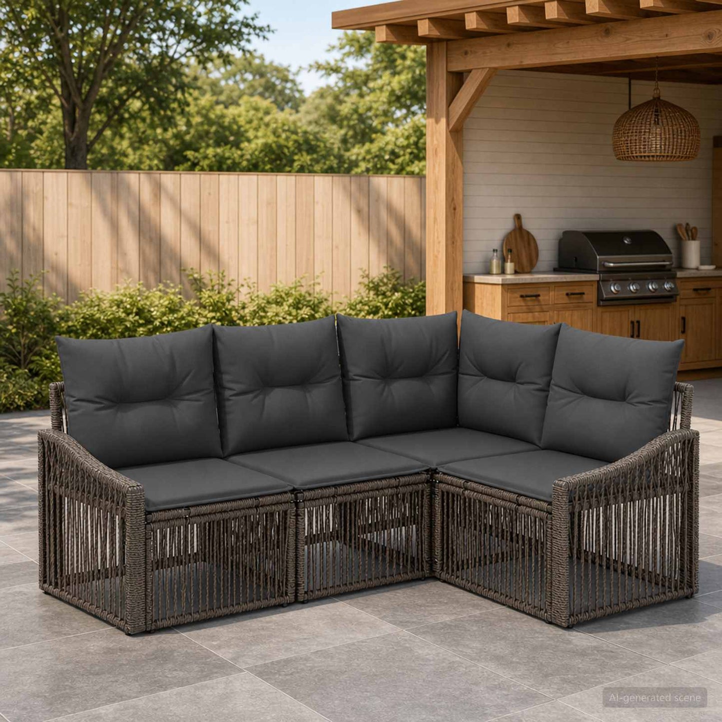 Set Divano da Giardino 4 pcs Grigio polyrattan | homemem39