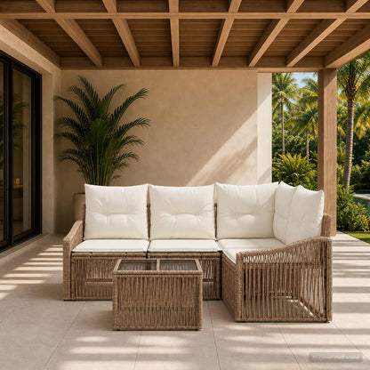 Set Divano da Giardino 5 pz Beige polyrattan