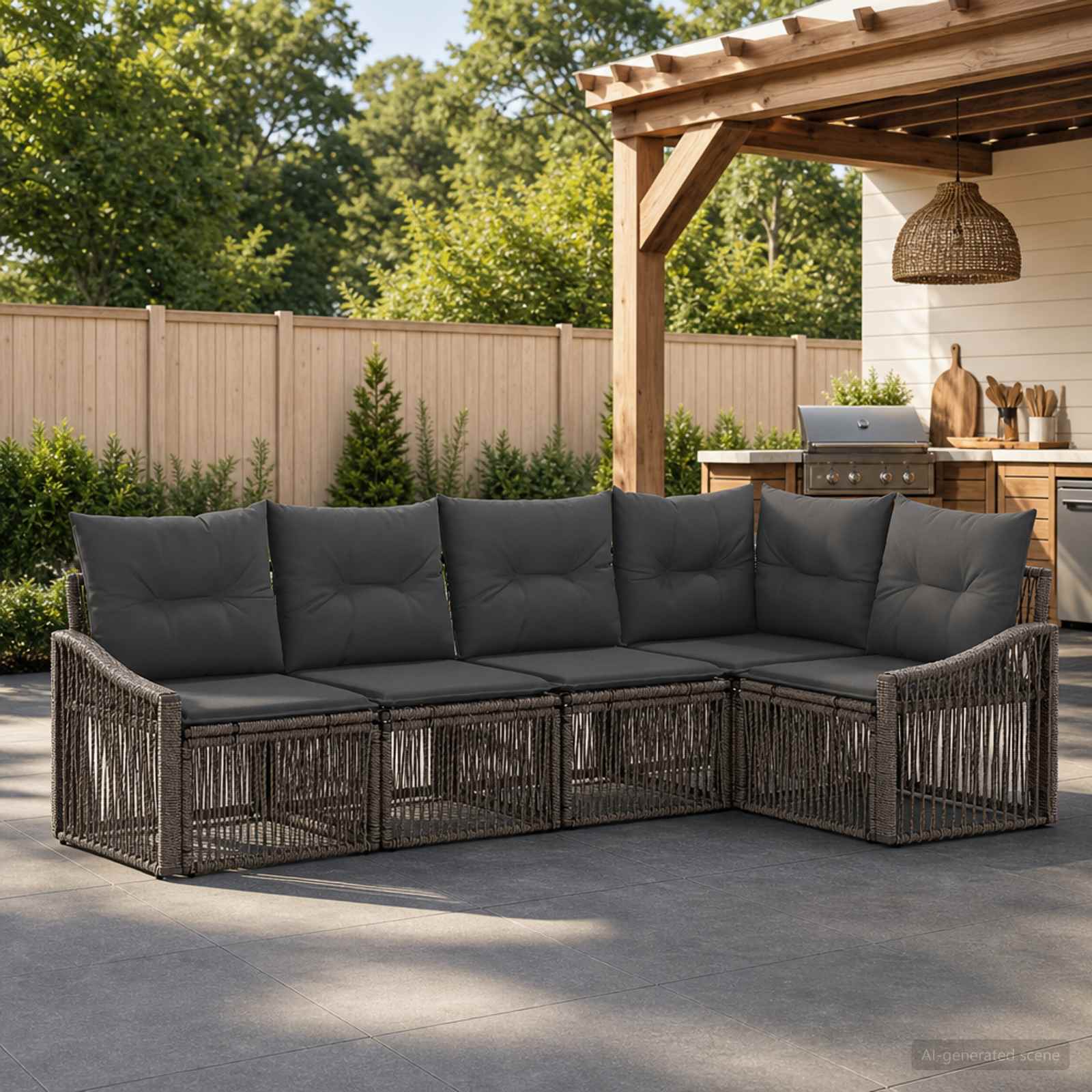 Set Divano da Giardino 5 pcs Grigio polyrattan | homemem39