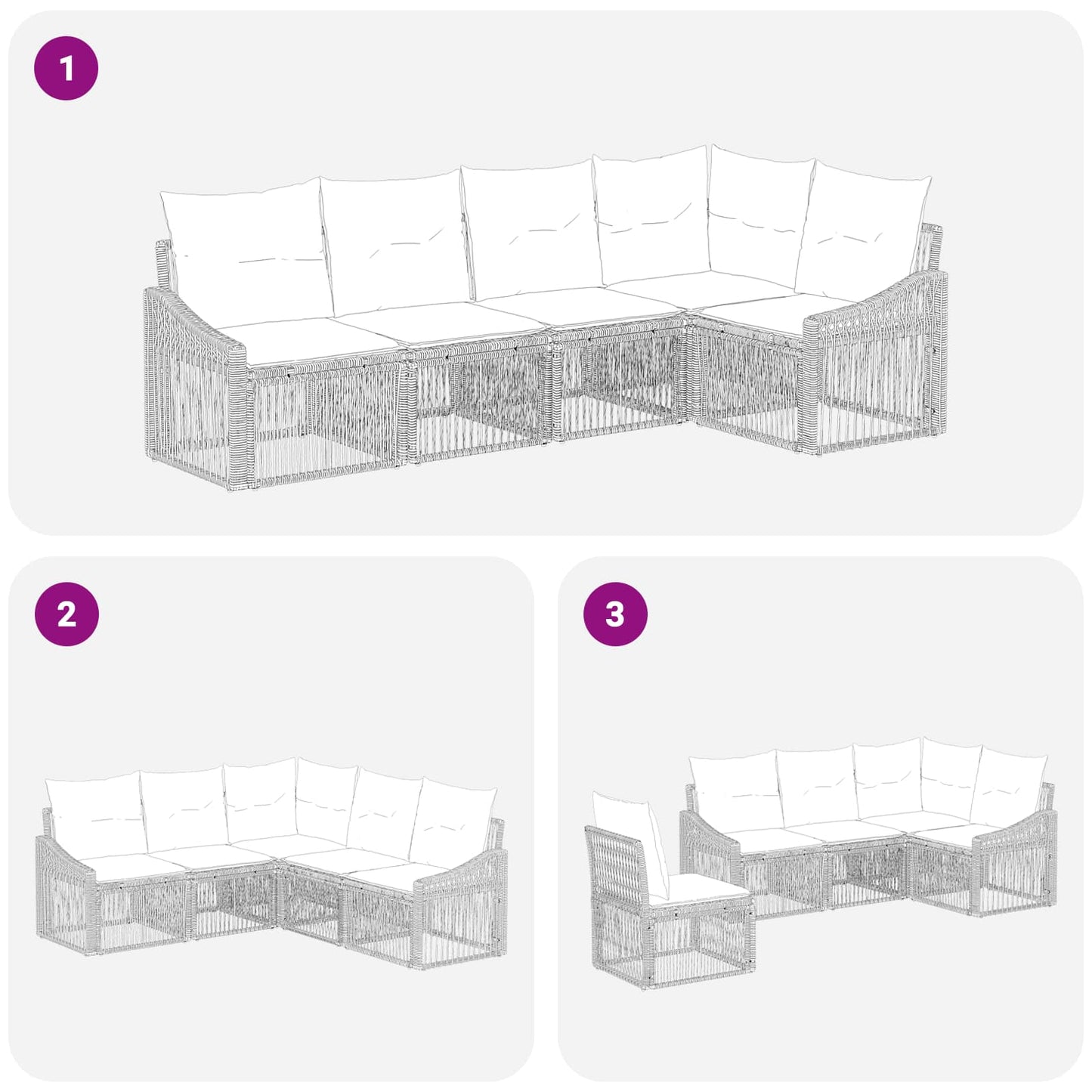 Set Divano da Giardino 5 pcs Grigio polyrattan | homemem39