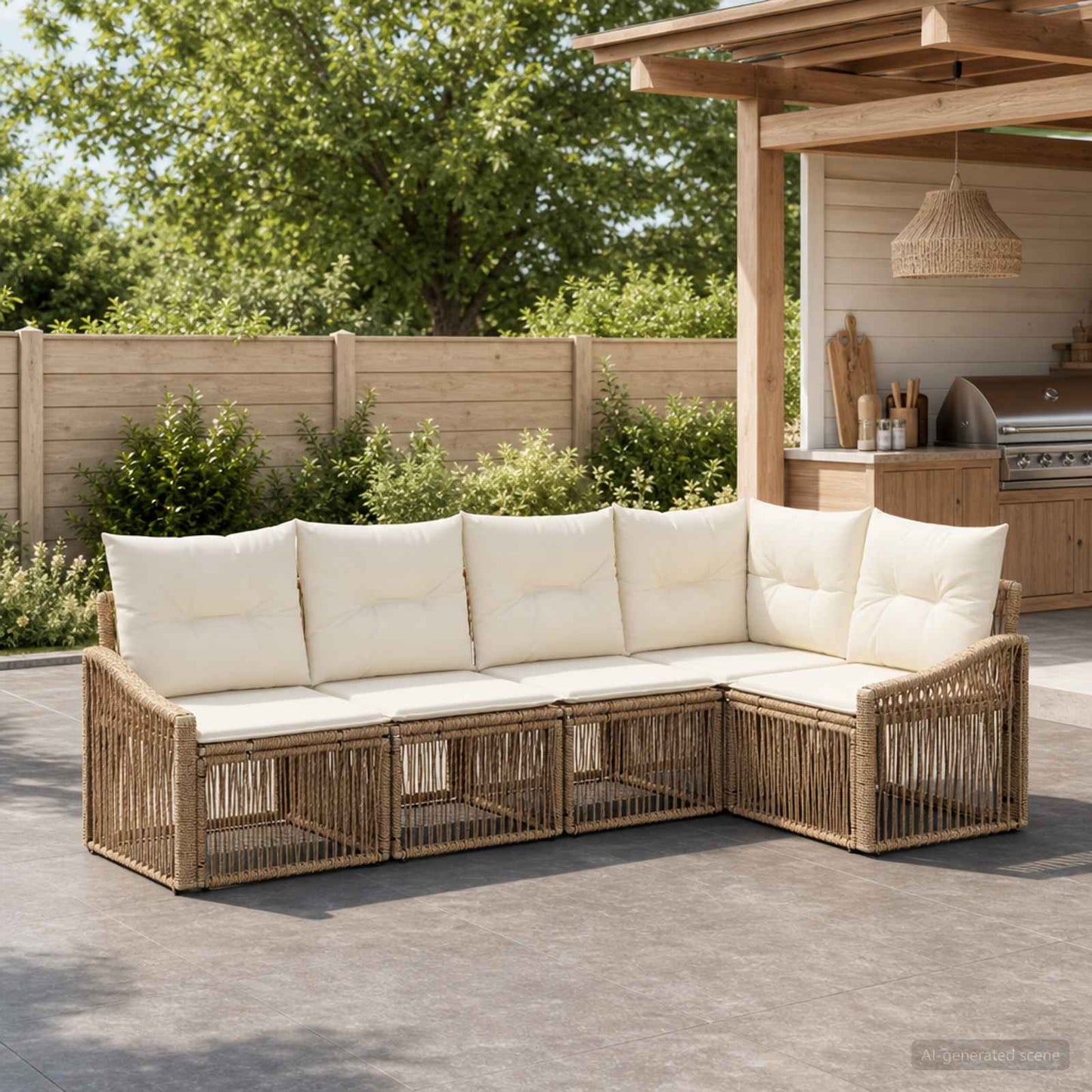 Set Divano da Giardino 5 pcs Beige polyrattan | homemem39