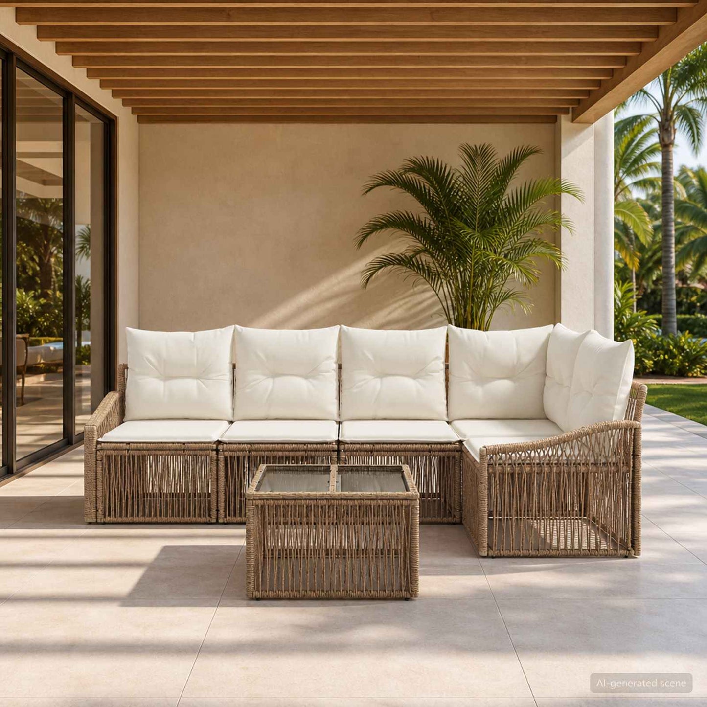 Set Divano da Giardino 6 pz Beige polyrattan