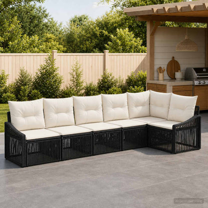 Set Divano da Giardino 6 pcs Nero polyrattan | homemem39