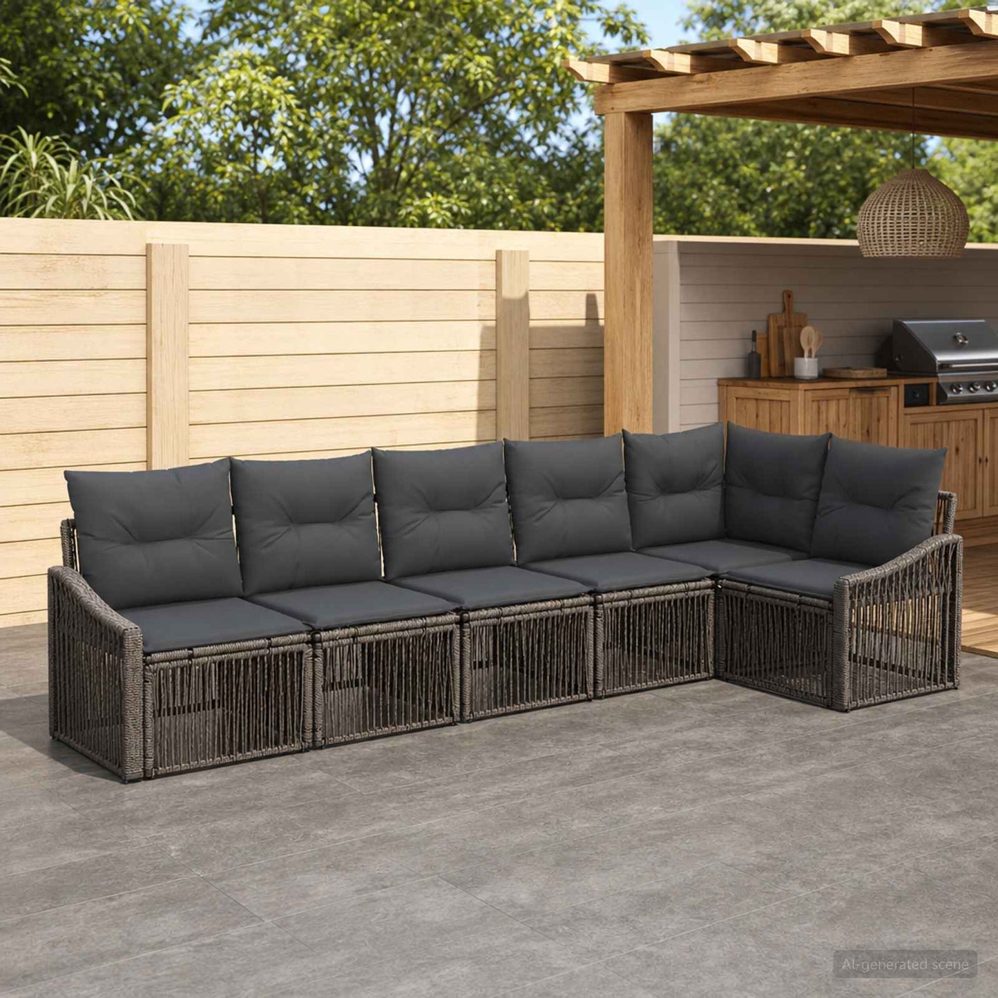 Set Divano da Giardino 6 pcs Grigio polyrattan | homemem39
