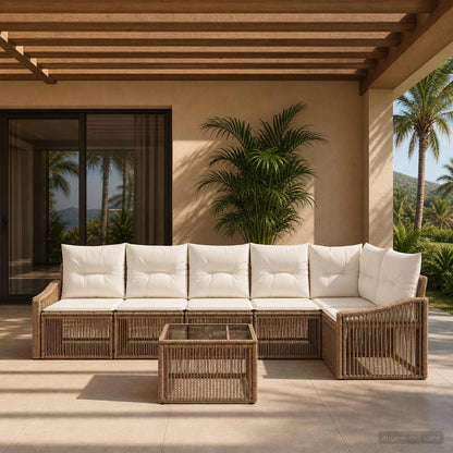 Set Divano da Giardino 7 pcs Beige polyrattan | homemem39