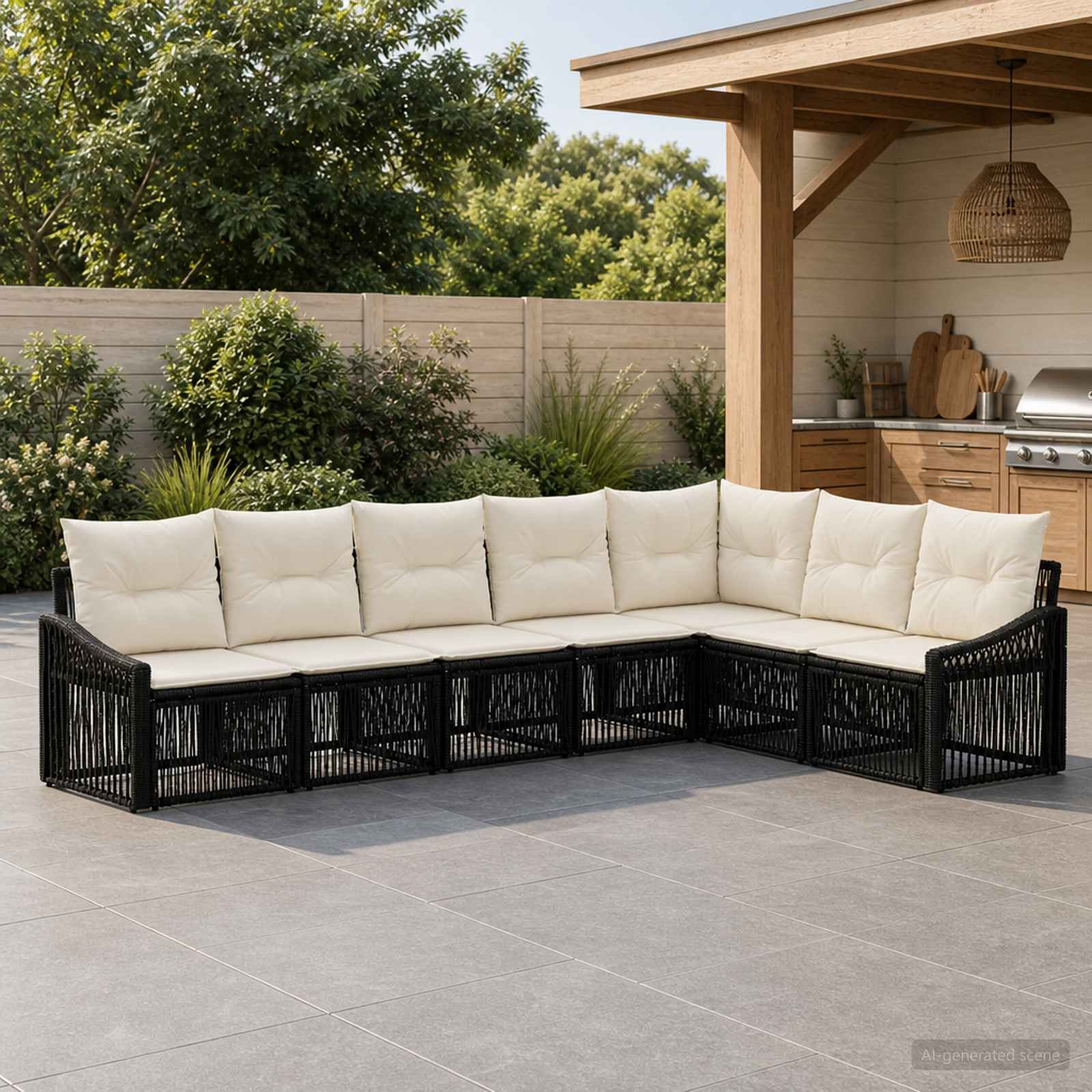 Set Divano da Giardino 7 pcs Nero polyrattan | homemem39