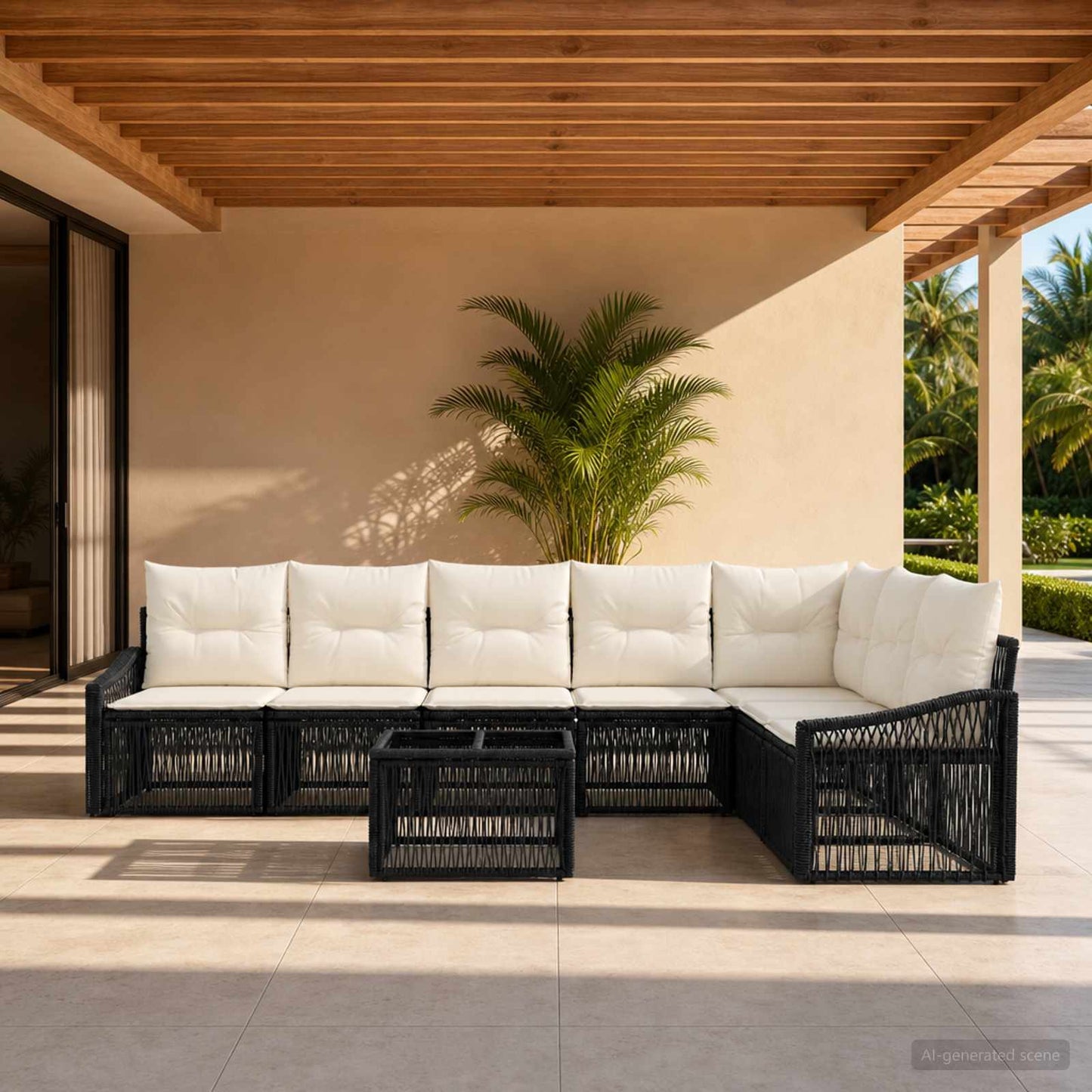 Set Divano da Giardino 8 pz Nero polyrattan