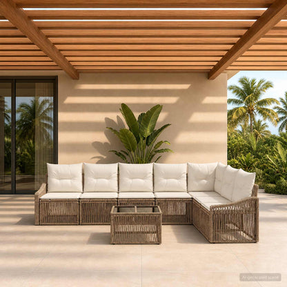 Set Divano da Giardino 8 pz Beige polyrattan