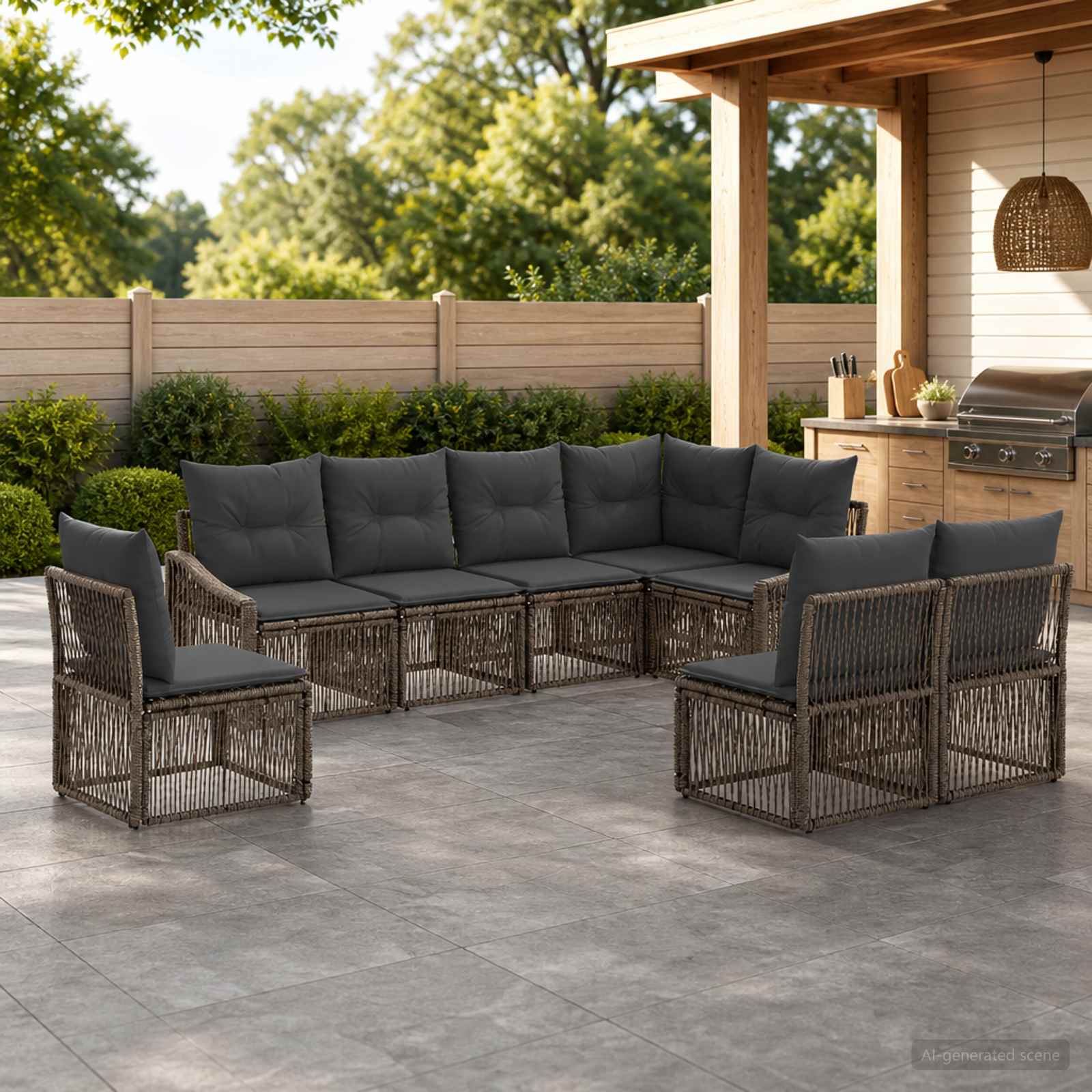 Set Divano da Giardino 8 pcs Grigio polyrattan | homemem39