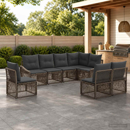 Set Divano da Giardino 8 pcs Grigio polyrattan | homemem39
