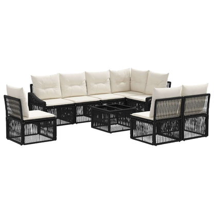Set Divano da Giardino 9 pz Nero polyrattan