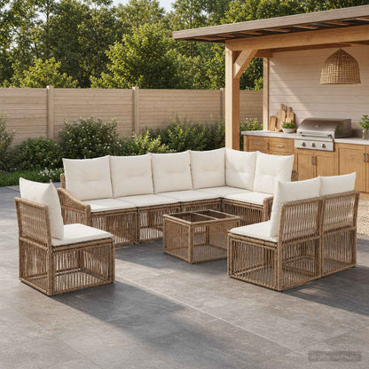 Set Divano da Giardino 9 pz Beige polyrattan