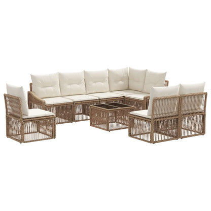 Set Divano da Giardino 9 pz Beige polyrattan