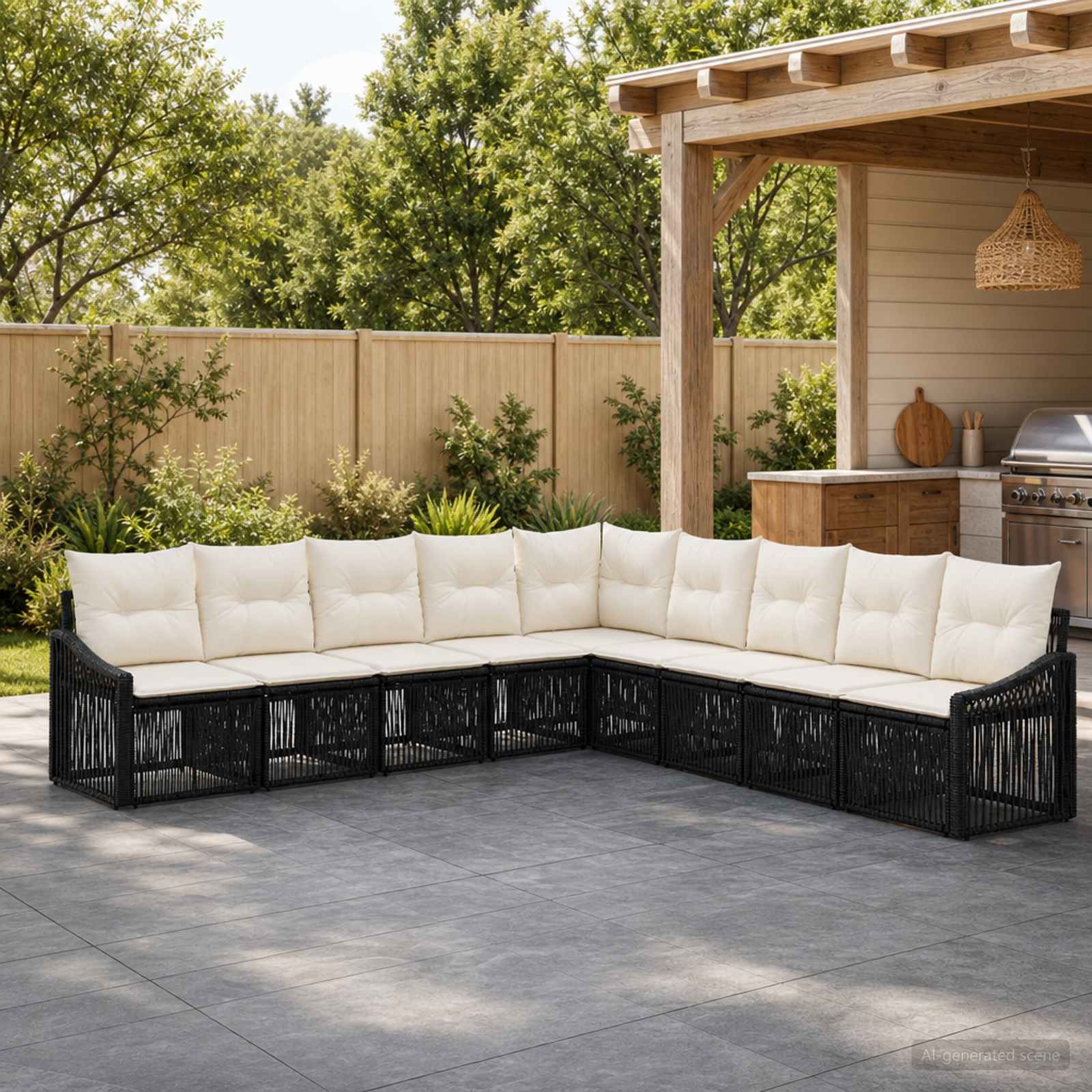Set Divano da Giardino 9 pcs Nero polyrattan | homemem39