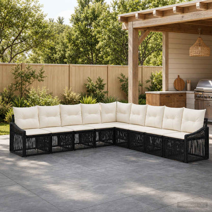 Set Divano da Giardino 9 pcs Nero polyrattan | homemem39