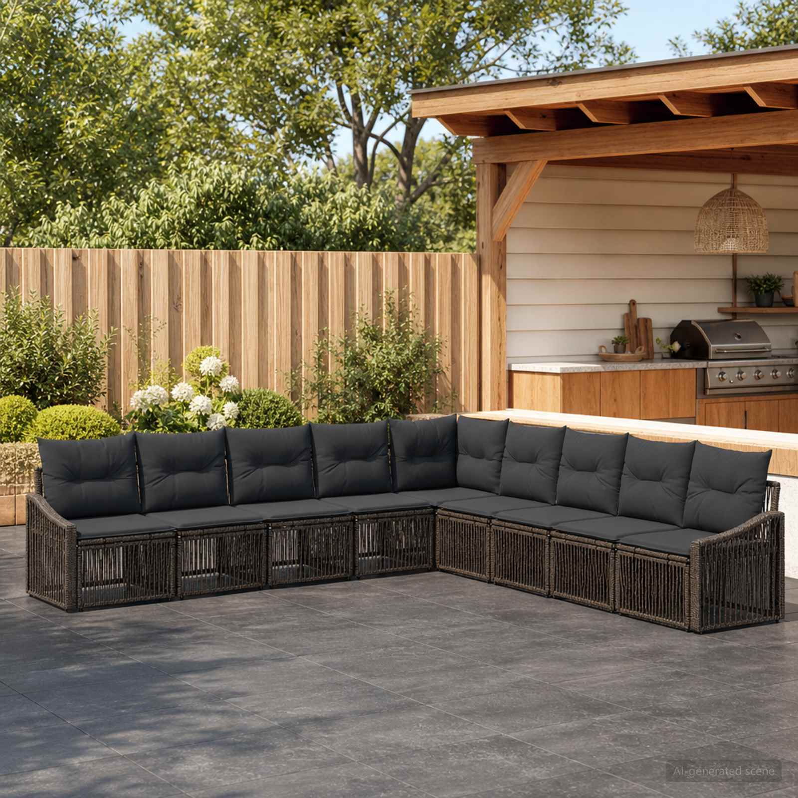 Set Divano da Giardino 9 pcs Grigio polyrattan | homemem39