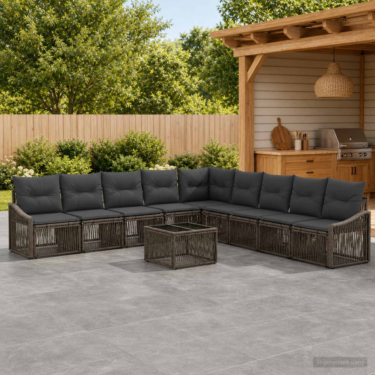 Set Divano da Giardino 10 pcs Grigio polyrattan | homemem39