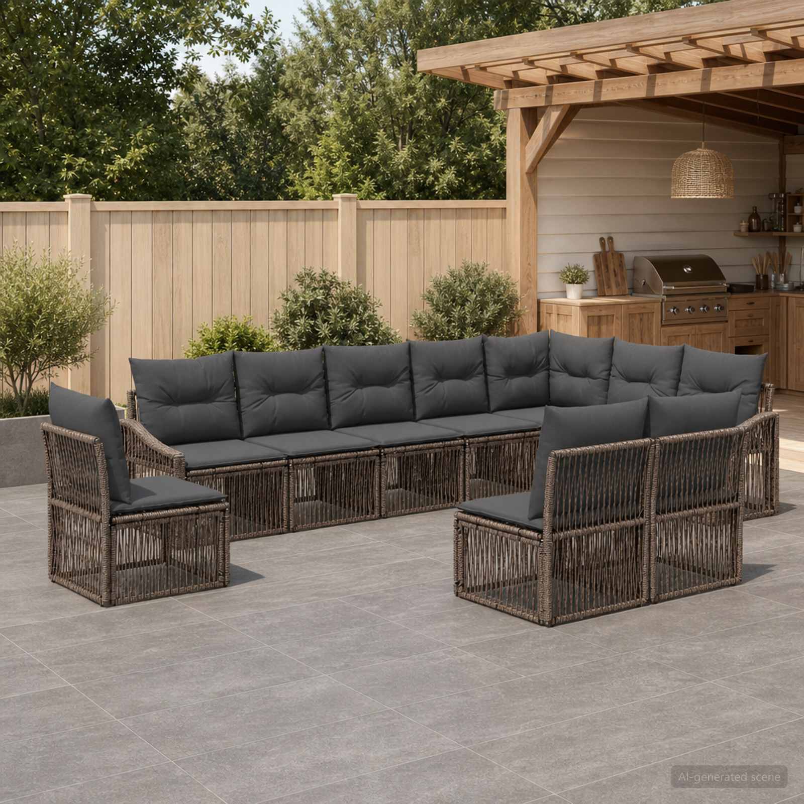 Set Divano da Giardino 10 pcs Grigio polyrattan | homemem39