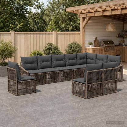 Set Divano da Giardino 10 pcs Grigio polyrattan | homemem39