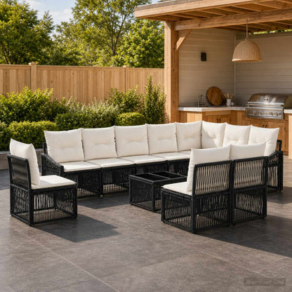 Set Divano da Giardino 11 pz Nero polyrattan