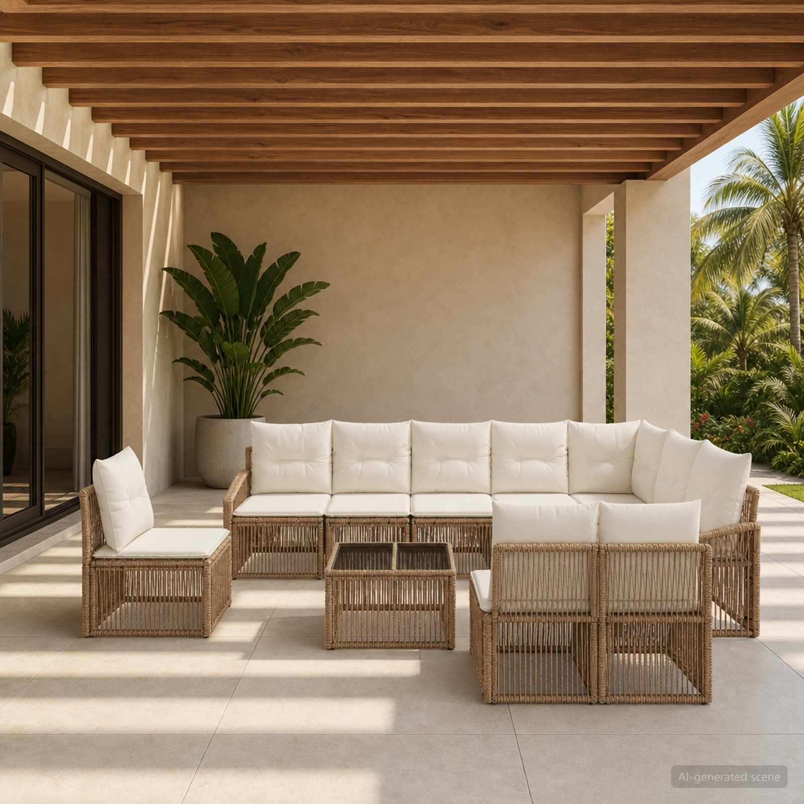 Set Divano da Giardino 11 pcs Beige polyrattan | homemem39