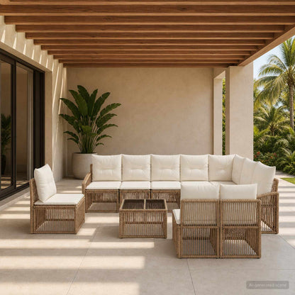 Set Divano da Giardino 11 pcs Beige polyrattan | homemem39