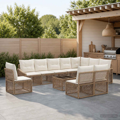 Set Divano da Giardino 11 pz Beige polyrattan