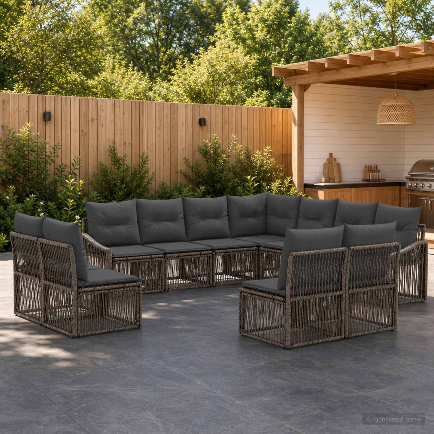 Set Divano da Giardino 11 pcs Grigio polyrattan | homemem39