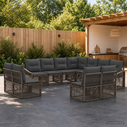 Set Divano da Giardino 11 pcs Grigio polyrattan | homemem39