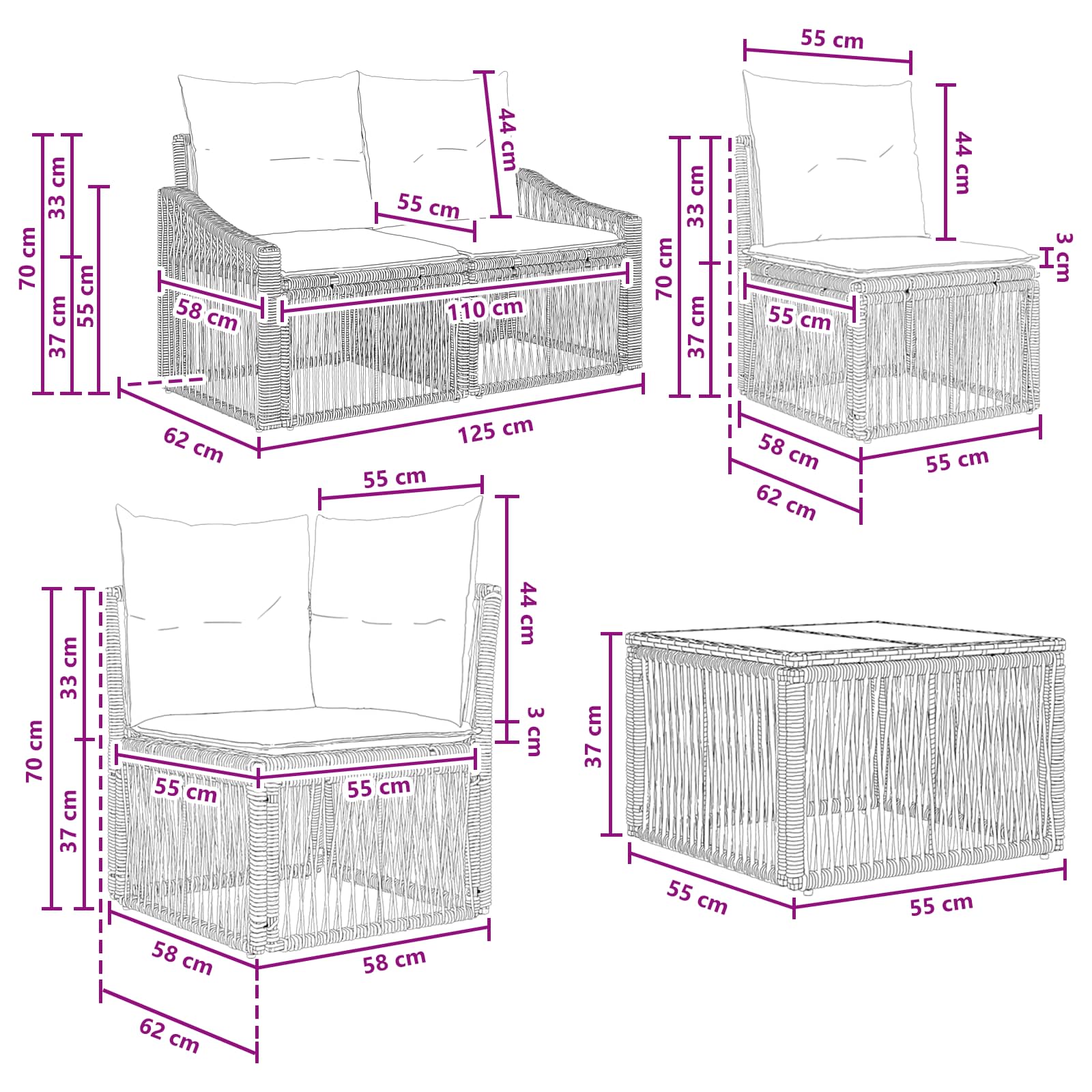 Set Divano da Giardino 12 pcs Beige polyrattan | homemem39