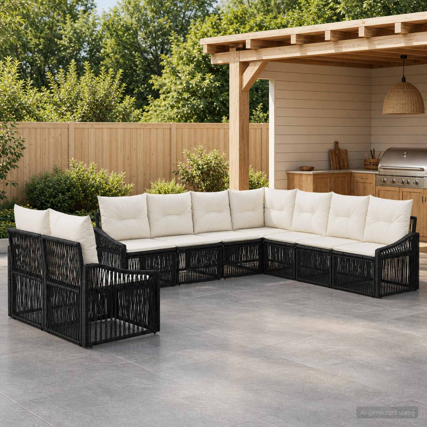 Set Divano da Giardino 9 pcs Nero polyrattan | homemem39