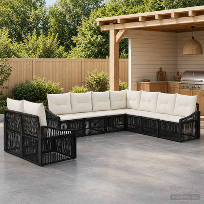 Set Divano da Giardino 9 pcs Nero polyrattan | homemem39