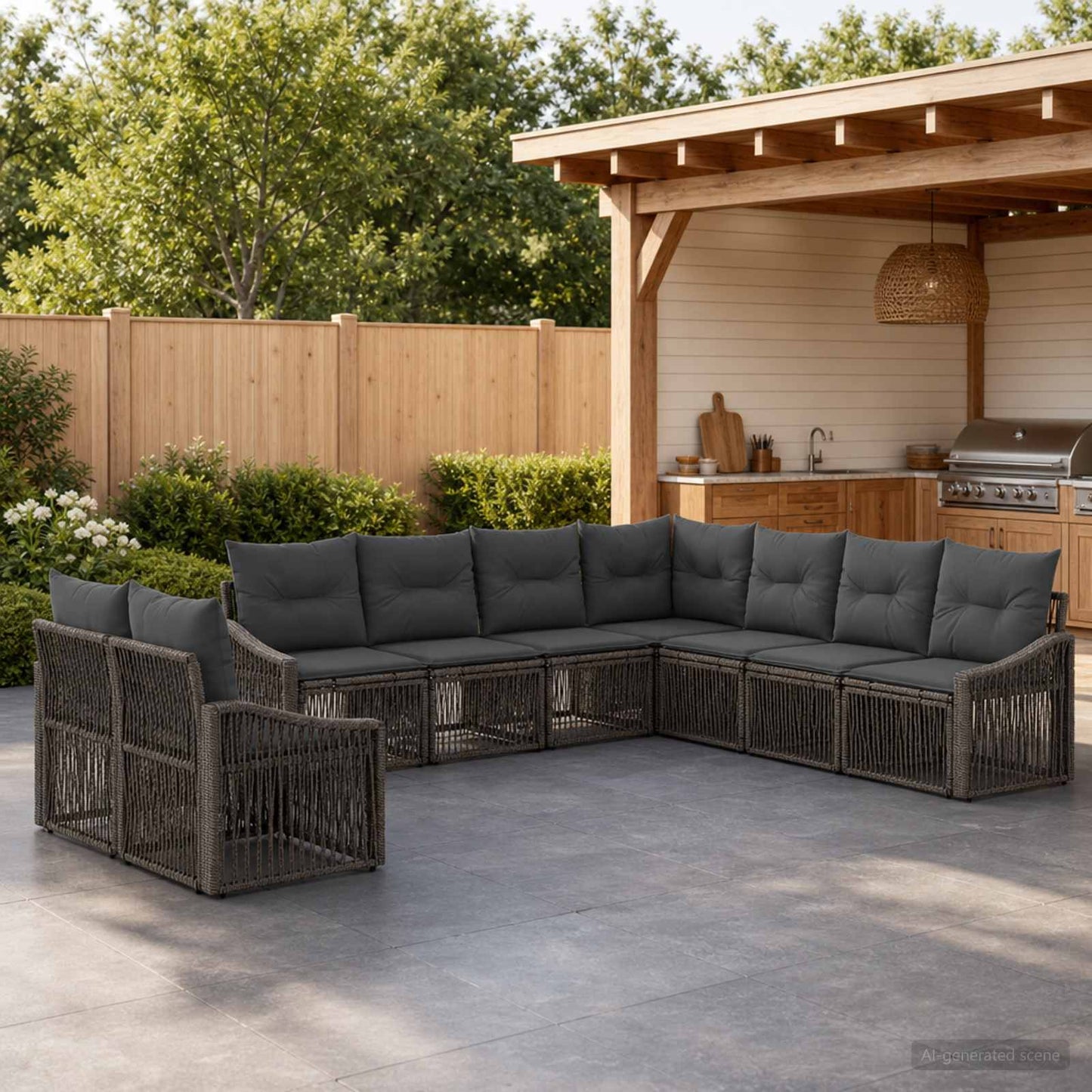 Set Divano da Giardino 9 pcs Grigio polyrattan | homemem39