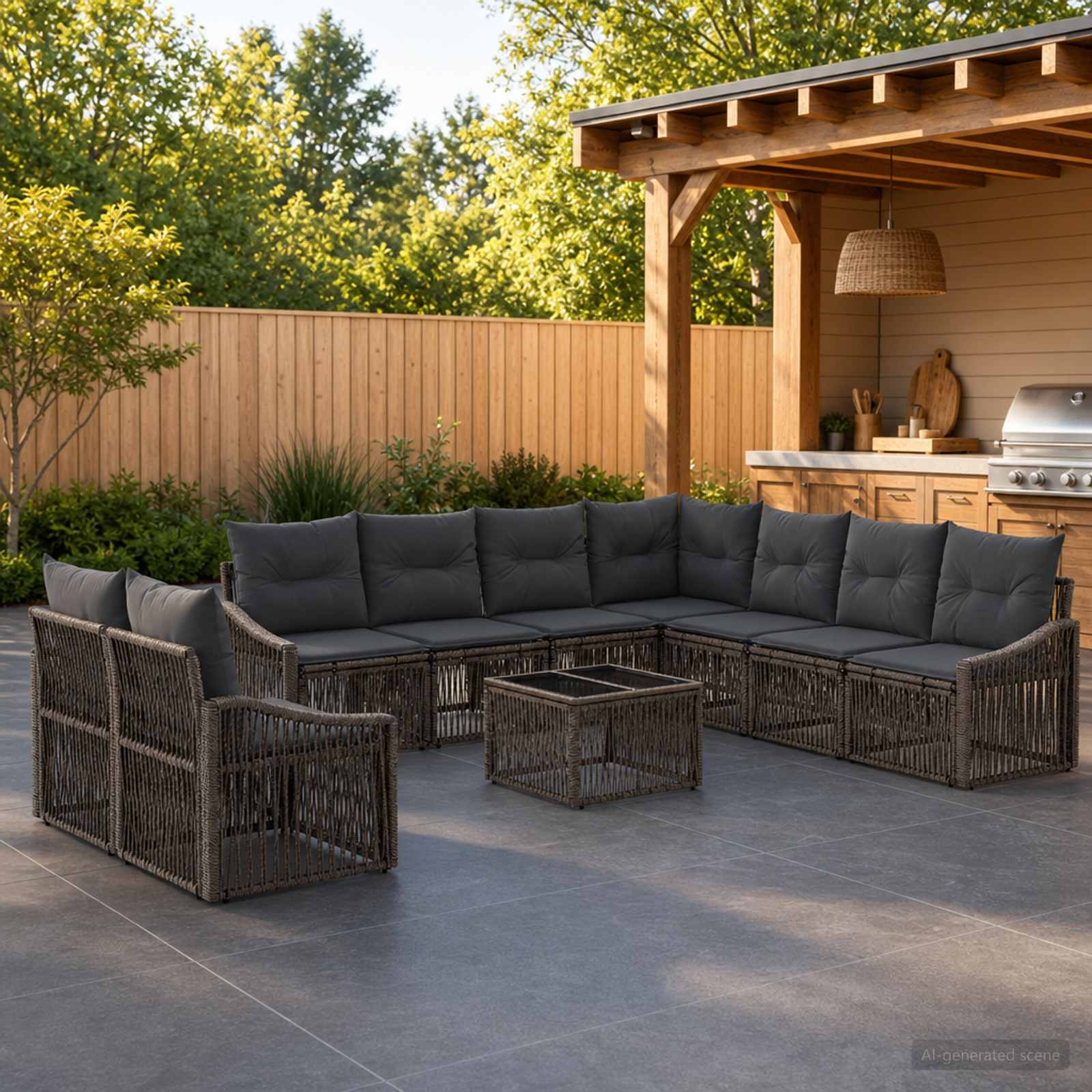 Set Divano da Giardino 10 pcs Grigio polyrattan | homemem39