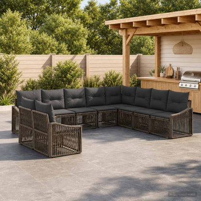 Set Divano da Giardino 10 pcs Grigio polyrattan | homemem39