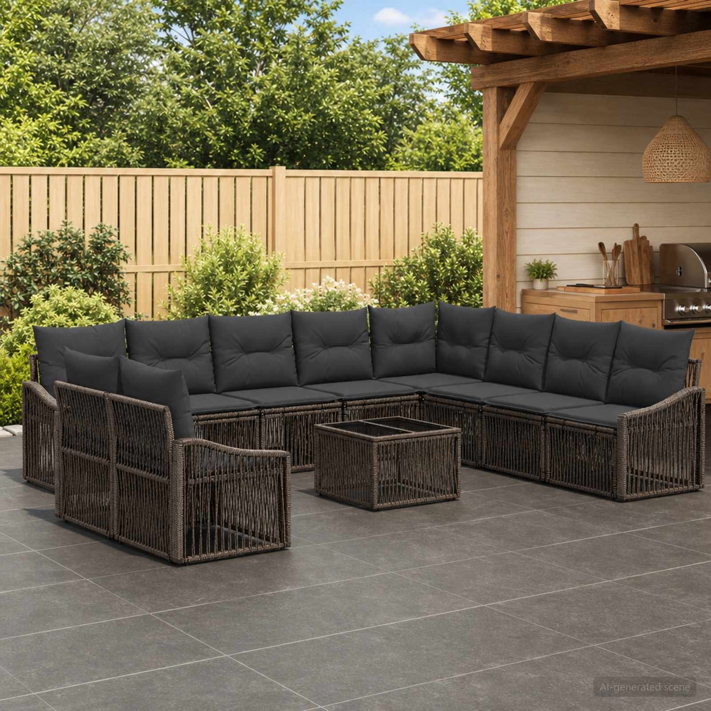 Set Divano da Giardino 11 pcs Grigio polyrattan | homemem39